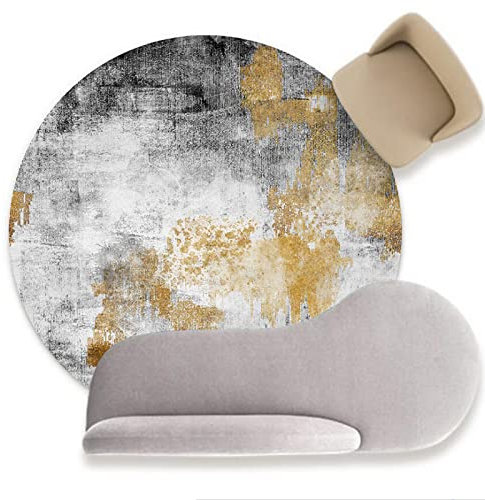 makeups58 Modern Rund Teppich Groß Wohnzimmer Designer In-und Outdoor Teppich Kurzer Plüsch Teppiche Kinderzimmer Runder Teppich abstrakte Tinte Schwarz-Weiß-Gold,ø 60CM