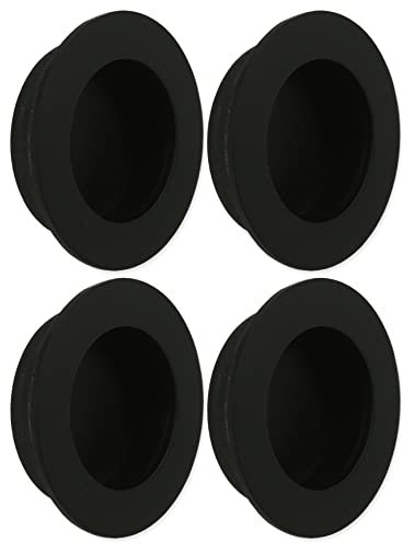 4X Matt Black Round Recessed Pull Handles, Flush Mount Ideal for Sliding Cabinet, Wardrobe, Cupboard Doors