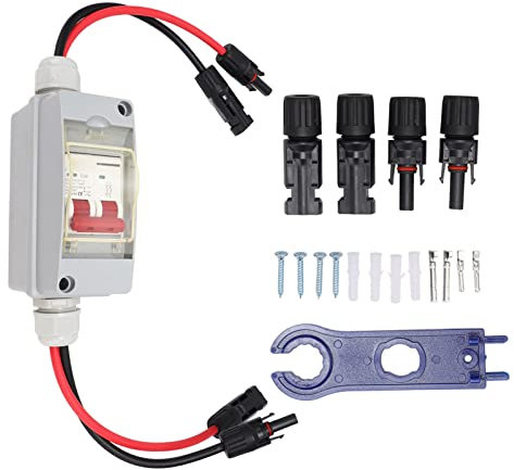 IP65 Disjoncteur MCB 32A 2P 500V DC - Interrupteur Sectionneur 1 entrée/sortie pour Système Solaire (Avec câble et connecteur PV)
