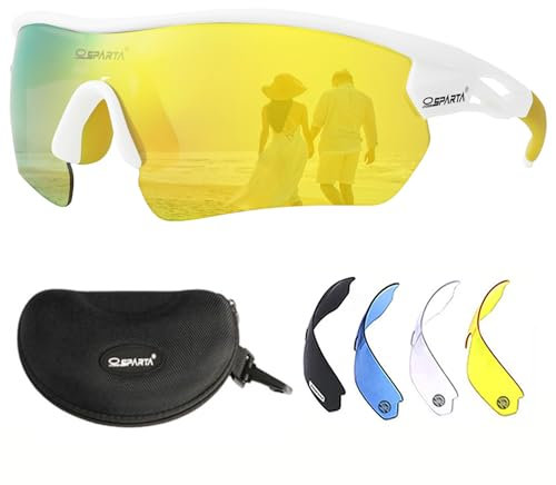 OUTDOORSPARTA Lunette De Cyclisme (5. Cadre Blanc, Lentilles Dorées)