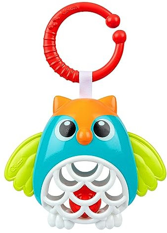 Chicco Eule Rassel, mit Ball und weiche Kunststoffteile für zahnende Baby, leicht auf Kinderwagen zu befestigen, manuelle und visuelle Fähigkeiten Entwicklung, Baby-Spielzeug 6-24 Monate