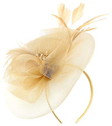 Damen Fascinator Hut atmungsaktiv Braut Feder Blumen Kopfschmücke Brautschmuck Haar Clip Hut für Party Kirche Hochzeit Festival, Party Damen Tea Fascinator Stirnband Damen Fascinator (Beige, One Size)