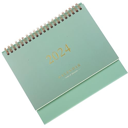 STOBOK Hausbedarf 2024 Tischkalender Mini-Stand-Flip-Desktop-Kalender 18-Monatiger Desktop-Bürokalender Doppeldraht-Bindungskalender (Grün) Bürokalender
