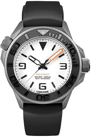 Undone AQUALUME Herren Armbanduhr Schwarz Titan Silikon Stoff Schwarz Weiss Sand Armband, sandfarben, Armband: