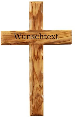 Kassis Geschenkartikel Olivenholz Kreuz schlicht zum Aufhängen Wandkreuz Deko Geschenk zur Firmung Geburt Kommunion Taufe (Wunschtext, 16 cm)