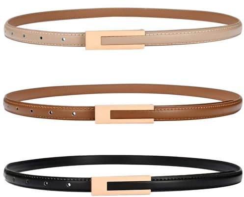 3er-Pack Schmaler Taillengürtel für Damen - Elastischer Dünner Gürtel Mit Metallschnalle, Stretch Skinny Retro Dekorativer Gürtel für Jeans, Hosen, Kleider - Mode Accessoire