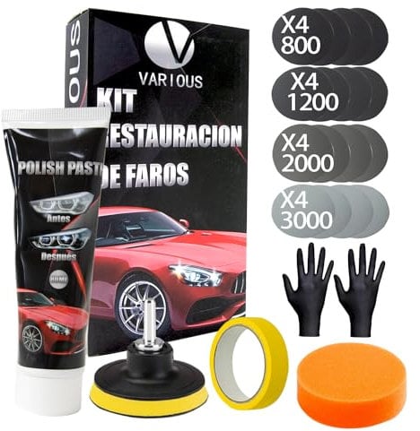 various -Kit di Riparazione fari con Adattatore per Trapano per lucidare fari opachi e usurati Set per Pulire e levigare per ITV e Migliorare visibilità e Sicurezza