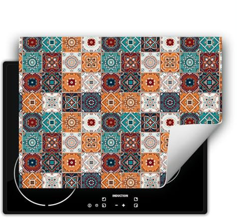 DarHaus Herdabdeckplatte Einteilig Küche Herdabdeckung Ceranfeld Herdabdeckplatten Anti Rutsch Matte Aufrollbar 70x52 cm, bunt - Mosaik