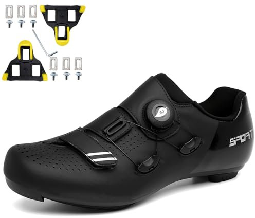 NGARY Herren Fahrradschuhe Damen Road Bikes Schuhe Kompatibel mit Peloton Look SPD SPD-SL Delta Lock Pedal Atmungsaktiv Reitschuhe Rennrad Schuhe Draussen,Schwarz,48 EU