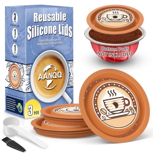 AANQQ Reusable Silicon Vertuo Lids (3PCS) for Nespresso Vertuo Pods, Brown