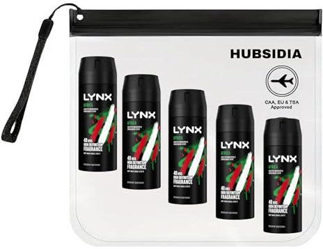 Men's Travel Size Deodorant Bundle - 5 x Linx Africa Travel Size (35 ml) & 1 x Hubsidia Travel Bag Airport Approved