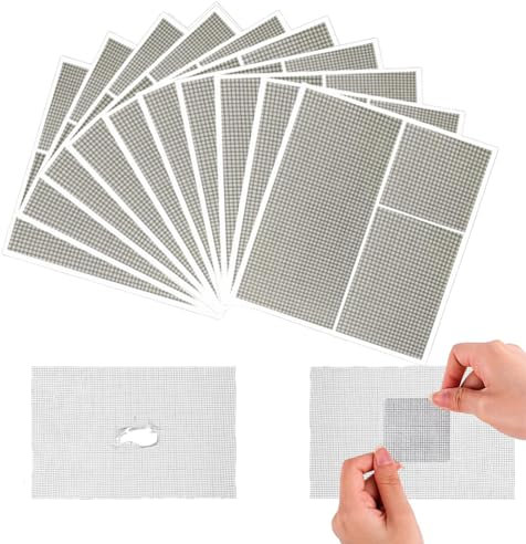 Fc'Noqgn Kit de réparation de moustiquaire, 10 Feuilles de 3 Tailles Kit de réparation de Porte Maille en Fibre de Verre Réparation Murale Patch Rapide Plaque de plâtre Outil (Noir)
