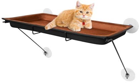 Garbenat Katzen Fensterliege Fensterliege für Katzen bis 15KG Katzenbett Fenster aus Eva Häng Katzenbett mit 4 Saugnäpfe Katzen Hängematte 60 x 32 x 35cm-Kaffee