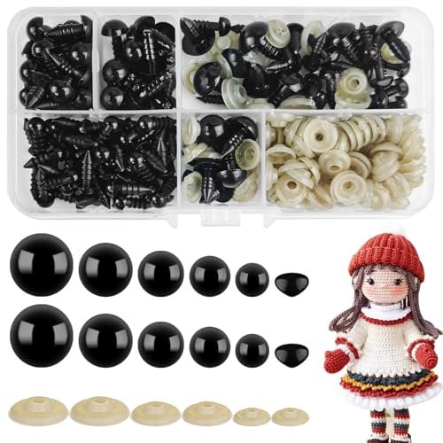 HavaCue 260 Pcs Safety Eyes for Crochet Toys, 6-12mm Crochet Eyes, Black Eyes for Crochet Toys, Safety Eyes for Amigurumi, Teddy Eyes with Washers DIY Crafts