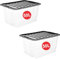 RelianceUK 50L Large Storage Box (Pack of 2) - Strong Stackable Storage Boxes with Black Lids 50 Litres - Home, Office, Kitchen, Nestable Storage Containers | Made in UK Large Plastic Box with Lid