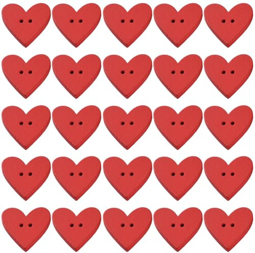 CABODYALS 100 pz 2 fori Bottoni A Forma di Cuore Rosso Bottoni Piatti In Legno Naturale Colore Pieno Bottoni Da Cucito Verniciati A Spruzzo Alla Rinfusa per Cucito Creazione Artigianato Scrapbooking S