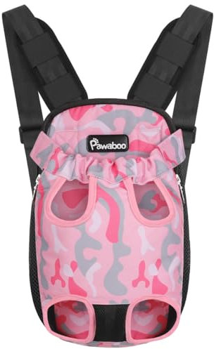 Pawaboo Verstellbarer Haustier-Rucksack, Tragbare Hundetragetasche Legs Out Rucksäcke, Atmungsaktive Tasche für kleine mittelgroße Katzen Hunde Welpen, M, Rosa Camouflage
