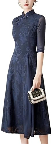 SXTYYH Ao Dai Cheongsam Vietnamesisk Klänning for Kvinnor Traditionella Kinesiska Klänningar Sommar Smal Kvinna 2025 Qipao Hanfu-Klänning for Vardagsbruk(M,Blue)