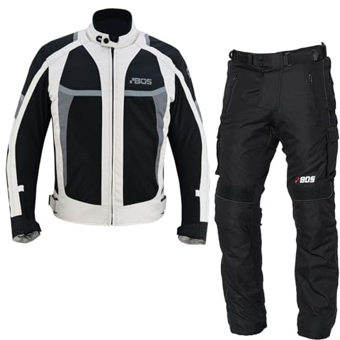 BOSmoto Motorradanzug Textil mit Protektoren – Atmungsaktive und wasserdichte Motorradbekleidung für Herren,Motorrad Textil Kombi Grau,Motorrad Jacke und Hose
