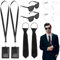 Qichan 8 Stück Men in Black Kostüm, Geheimagent Kostüm Zubehör mit Krawatte, Sonnenbrille, Kartenhalter, Kopfhörer, Agent Kostüm Zubehör, Security Kostüm für Erwachsene Kind Cosplay