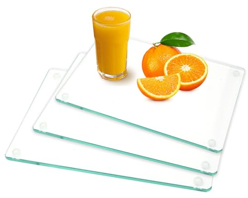 3pcs Planche à Découper en Verre Trempé,Plaque en Verre pour Cuisine,Durable,Résistante aux Rayures et à la Chaleur,Protection de Plan de Travail,Tapis Antidérapant,Verre Texturé (40*30+30x20+15*20cm)