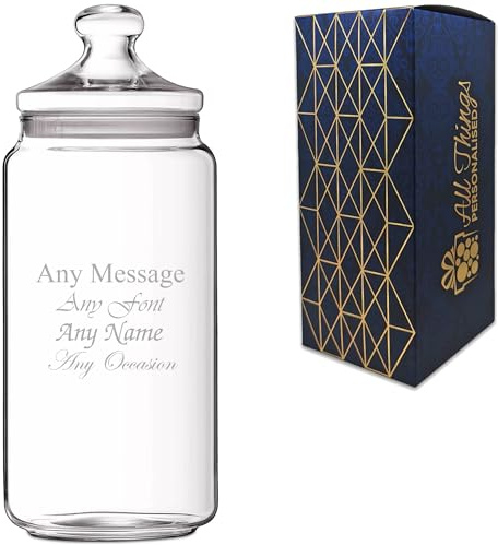 Personalised 1.5L Engraved Glass Jar with Lid, Custom Name or Message, Laser Engraved, Gift Box Included, Bespoke Keepsake for Any Occasion