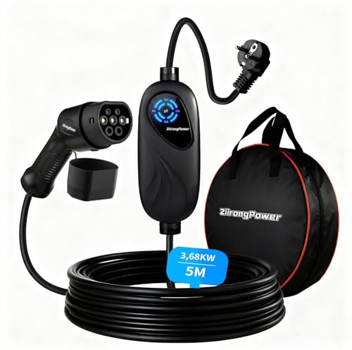 ziirongpower Typ 2 Ladekabel Schuko 3,68kW 1-phasig, 5m,8-16A,IP66-Schutz | CE-und TÜV-zertifiziert,Einstellbare Ladeleistung, EV Charger für ID.3/4/5/7, MG4, Model 3/Y,BEV/PHEV
