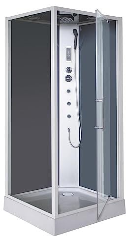 ONDÉE, Cabine hydromassante NIKY, Compact et Installation réversible, Montage avec silicone, Accès de face à porte pivotante en verre trempé 5mm, 90x90x215cm, Livrée en kit