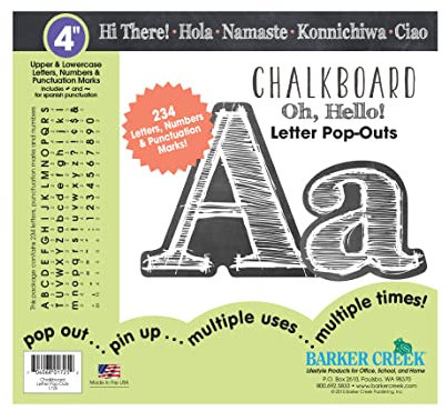 BARKER CREEK 1725 Buchstaben-Pop-Outs, Kreidetafel, Designer-Buchstaben für Pinnwände, Pausenräume, Empfangsbereiche, Schilder, Displays und mehr, 10,2 cm, 234 Zeichen pro Set