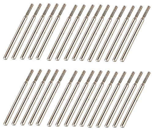 BQLZR Silver 3mm Shank 2mm Cylinder Point Diamond Coated Tipped Rotary Burr Glass Drill Bit Pack of 30