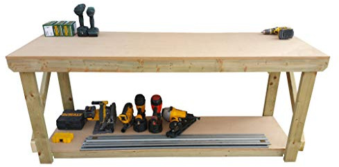 Arbor Garden Solutions Heavy Duty Wooden Workbench with 18mm MDF Top – Garage Work Table & Workshop Station – C16 Construction Timber (240cm / 8ft Length)