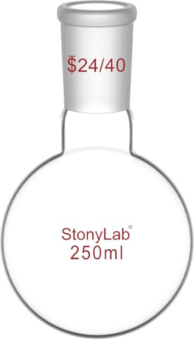 StonyLab Glass 250ml Short Neck Round Bottom Flask, Borosilicate Glass Single Neck Heavy Wall Flask RBF with 24/40 Standard Taper Outer Joint, 250ml