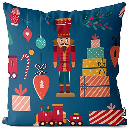 VOID Nussknacker Geschenke Kissenbezug Kissenhülle Sofakissen Kissen Deko Weihnachten Winter Weihnachtsdeko, Kissen Größe:60 x 60 cm