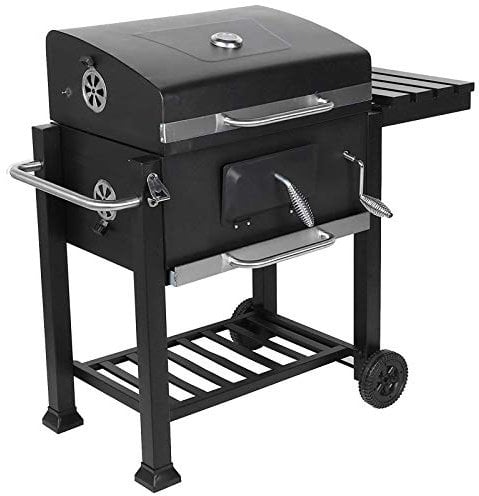 YAOBAO Grillwagen Holzkohlegrill Mit Aktivbelüftung Edelstahl BBQ Barbeque 2 Räder Mit Haken&Verstellbarem Kohleblech Für Camping Terrasse Garten