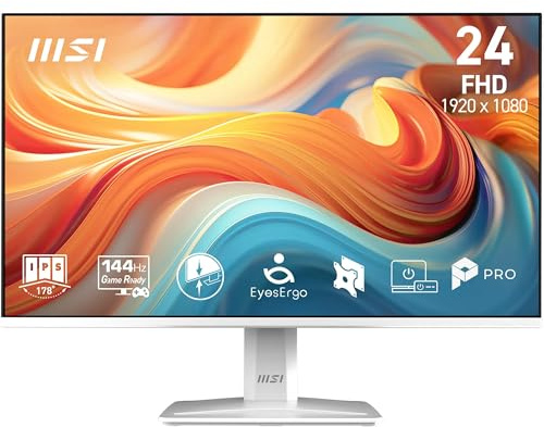 MSI PRO MP243W E14 Computermonitor FHD 61 cm (24 Zoll), 1920x1080 IPS, 144Hz, 1ms, HDR, Adaptive Sync, Augenpflege, integrierter Lautsprecher, HDMI 1.4b, DP 1.2a, Rahmenlos, neigbar