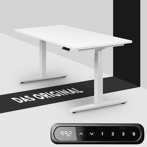 boho office® Höhenverstellbarer Schreibtisch 160 x 80 cm - Elektrisch stufenlos, inkl. Wireless Charger, Memoryfunktion, Kollisionsschutz - Basic Line Weiß inkl. Tischplatte in Weiß