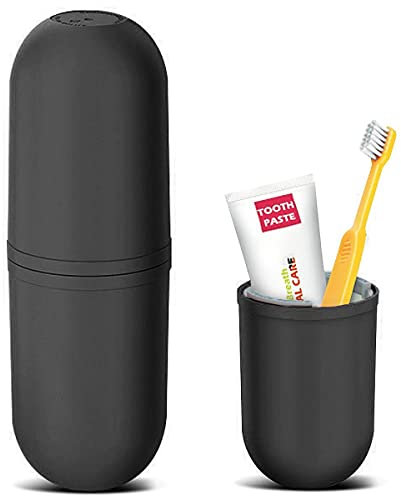 MaxMerry Reise Zahnbürste Tragbar, Reise Wasser Becher Set, Kreativer Zahnputzbecher Zahnbürstenhalter für Zahnbürsten und Zahnpasta, Geeignet für Reisen, Wandern, Geschäftsreisen, Zuhause (Schwarz)