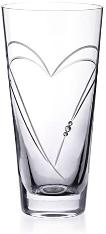 DIAMANTE Heart in Heart hand cut crystal vase with Swarovski crystals - 20cm