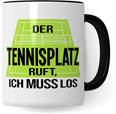 Tasse Tennis, Der Tennisplatz ruft Ich muss los, Tennis-Spruch Geschenk Tennisspieler Tennis-Spielerin Tennisprofi Tennisliebhaber, Geschenkidee Kaffeetasse Spielpartner (Weiß & Schwarz)