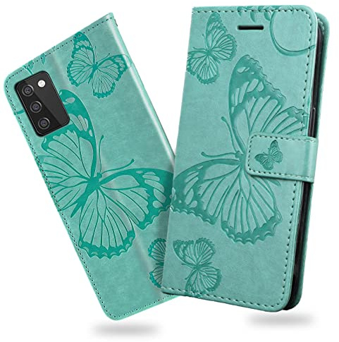 DENDICO Hülle für Galaxy A02S, PU Leder Magnetverschluss Flip Handyhülle Schutzhülle mit Standfunktion und Kartenfach für Samsung Galaxy A02S, Grün