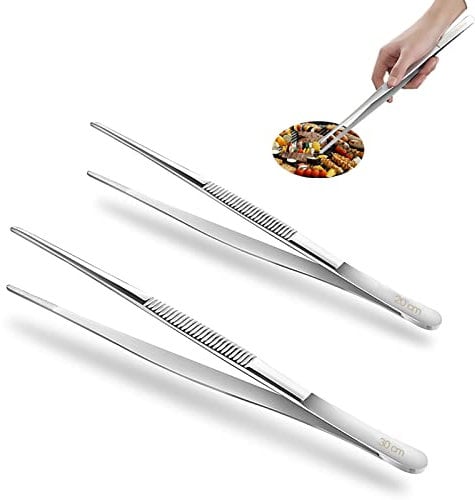 2 Pezzi Pinze da Cucina (20 cm e 30 cm), Pinze Chef, Pinza Chef Professionali, Acciaio, Design Seghettato per Una Presa Salda, Adatte per Chef, Bistecche, Barbecue, Cucinare