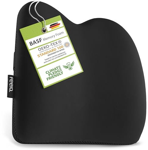 feela.® Ergonomisches Rückenkissen für Auto & Bürostuhl | Lendenkissen als Stuhlkissen für Zuhause, Büro oder Rückenstütze im Auto (Schwarz)