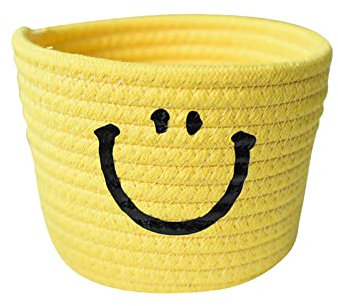 FIYSON Gewebter Smiley Aufbewahrungskorb, Baumwolle Seil Aufbewahrungskorb, Stapelbare multifunktionelle Organizer Körbe, Umweltfreundliche Aufbewahrungsboxen für Kinderzimmer, Küche, Bad (Gelb)