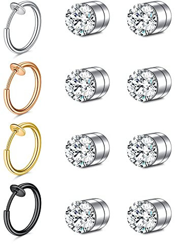 FECTAS 12pcs Faux Anneau de Nez magnétique Clous Non percés Septum Clips sur Aimant Faux Nez Piercing Oreille