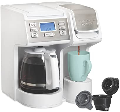 Hamilton Beach FlexBrew Trio 2-Way Coffee Maker, Compatible with K-Cup Pods or Grounds, Combo, Single Serve & Full 12 Cup Coffee Pot, White, Fast Brewing, Removeable Reservoir