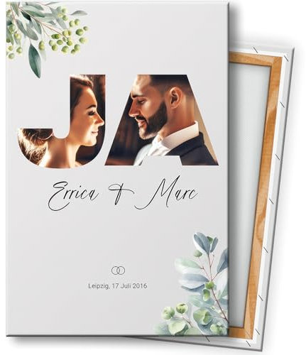 KL KUNSTLAB Personalisierte Foto Leinwand als Hochzeitstagsgeschenk. 20x30cm bis 80x120cm. Hochzeit Collage in vielen Größen, JA Wort, Einzigartiges Geschenk für Mann oder Frau