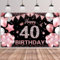 BTZO 40th Birthday Backdrop Banner - Rose Gold and Black Photo Background for Men Women Anniversary Party Decor, 180×110cm