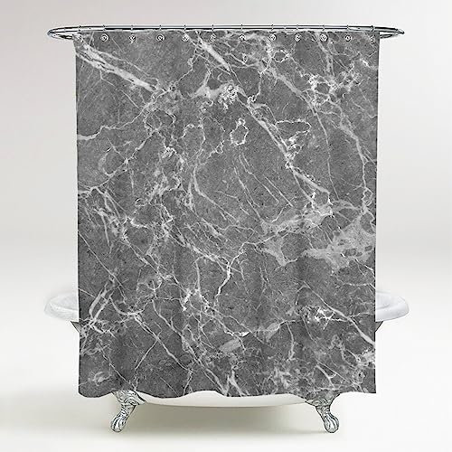 Sanilo Rideau de Douche, Large Choix de Beaux Rideaux de Bain, Haute qualité, 12 Anneaux Inclus, Imperméable, Effet Anti-moisissures (180 x 200 cm, Marbré Gris)