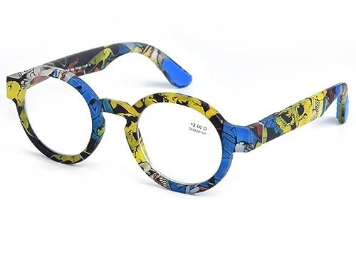 DOUKI Runder Stilvolle Lesebrillen Für Damen +2.0 Dicker Vollrahmen Brille Übergroße TR90 Presbyopische Brille Mode(Bernstein Blaues Gelb) (Color : Yellow, Size : +1.0)