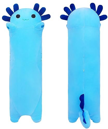 SNOWOLF Gefüllte Axolotl Lange Kissen Plüsch Tier Spielzeug Weiche Kawaii Stuff Kuscheltier Spielzeug Entzückende Umarmungskissen für Kinder (110cm, blau)